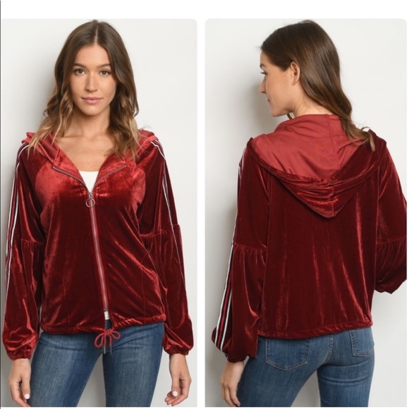 Red Velvet Zip Hoodie Jacket - Picture 1 of 9
